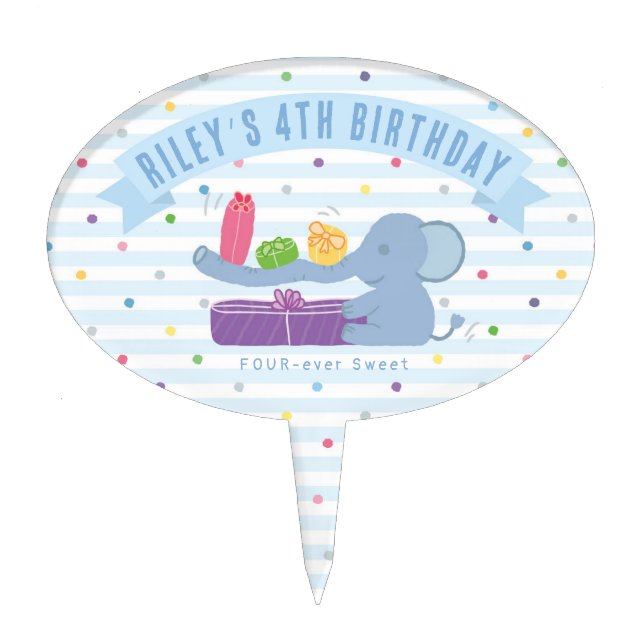 Elephant with Gifts Birthday Cake Topper (Front)