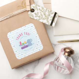 Elephant with Gifts Birthday Party Thank You Square Sticker
