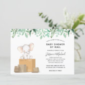 Elephant with Greenery Baby Shower by Mail Invitation (Standing Front)