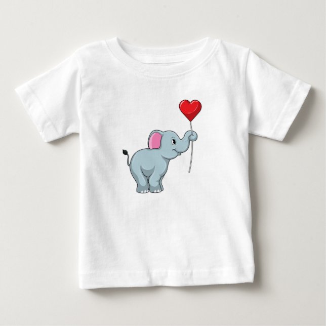 Elephant with Heart Balloon Baby T-Shirt (Front)