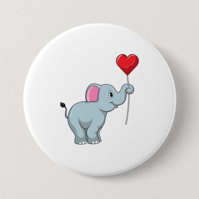 Elephant with Heart Balloon Button (Front)