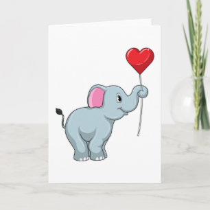 Elephant with Heart Balloon Card