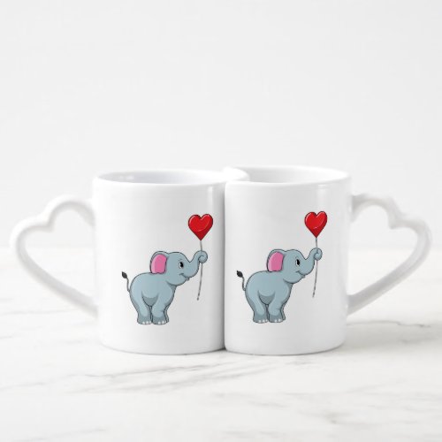 Elephant with Heart Balloon Coffee Mug Set