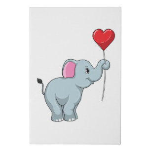 Elephant with Heart Balloon Faux Canvas Print