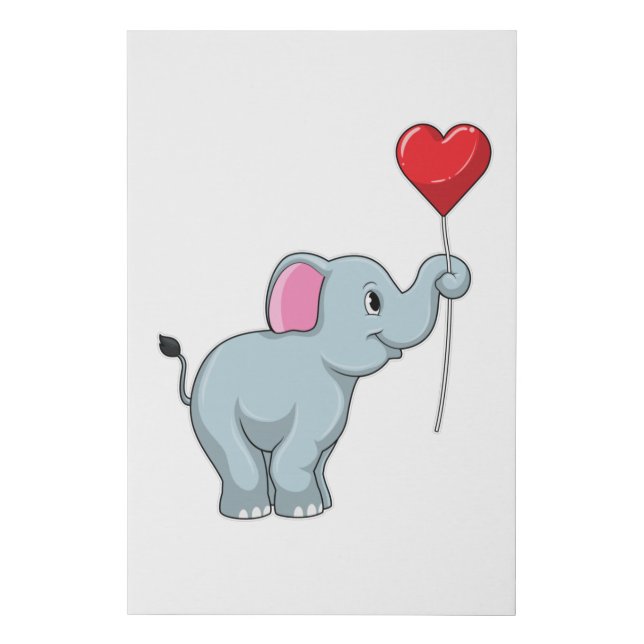 Elephant with Heart Balloon Faux Canvas Print (Front)