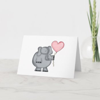 Elephant With Heart Balloon Holiday Card by valentines_store at Zazzle