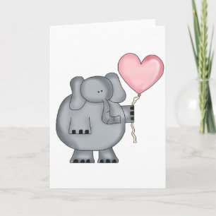 Elephant with Heart Balloon Holiday Card