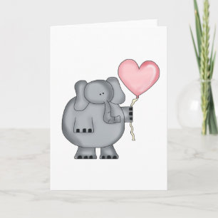 Elephant with Heart Balloon Holiday Card