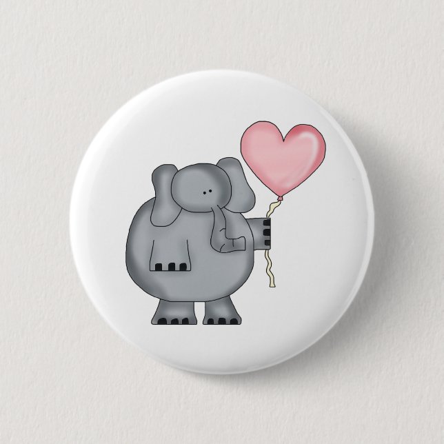 Elephant with Heart Balloon Pinback Button (Front)