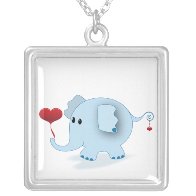 Elephant with Heart Balloon Silver Plated Necklace (Front)