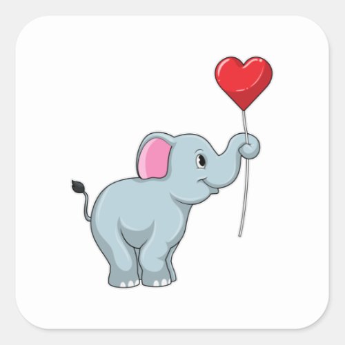 Elephant with Heart Balloon Square Sticker