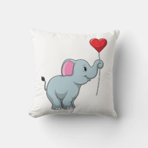 Elephant with Heart Balloon Throw Pillow