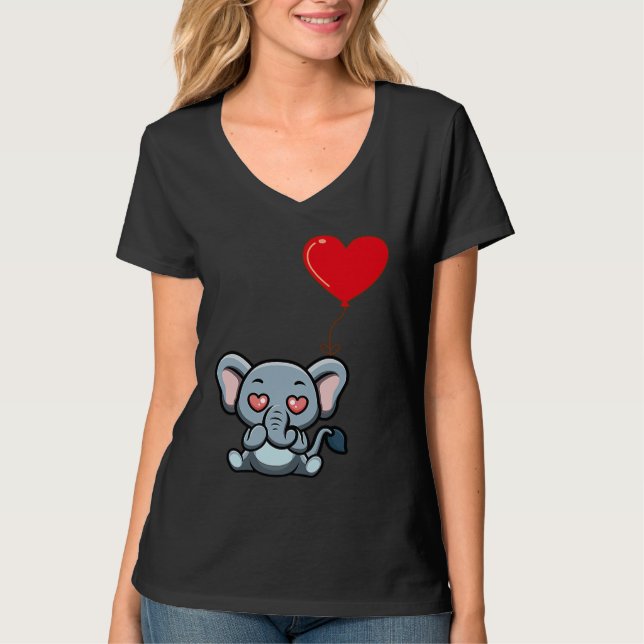 Elephant With Heart Balloon Valentines Day Love Bo T-Shirt (Front)