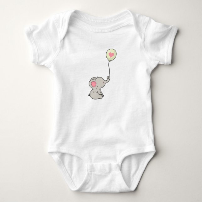 Elephant with Heart in Ballon Baby Bodysuit (Front)