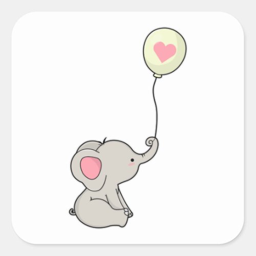 Elephant with Heart in Ballon Square Sticker