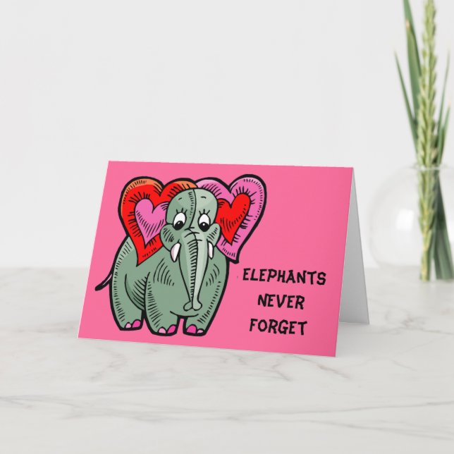 Elephant with Hearts Anniversary Card (Front)