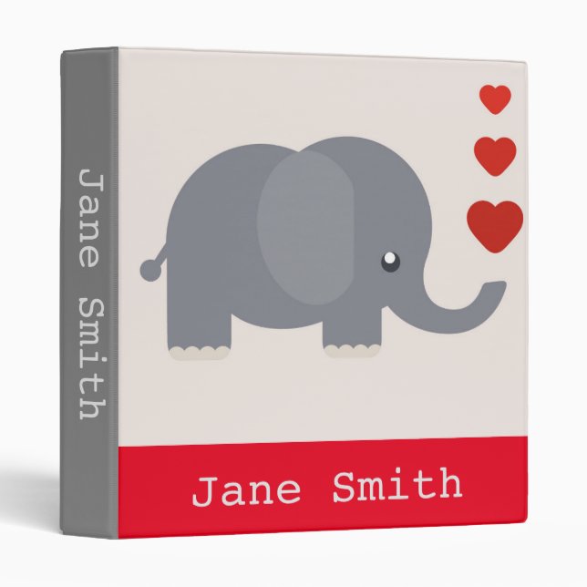 Elephant with Hearts cute kid's school folder (Front/Spine)