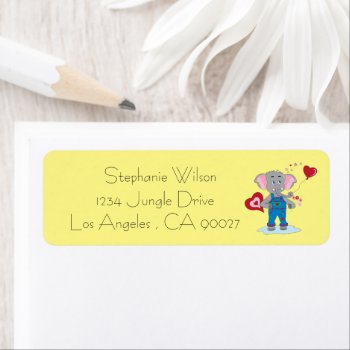 Elephant With Hearts Yellow Return Address Labels by ArianeC at Zazzle