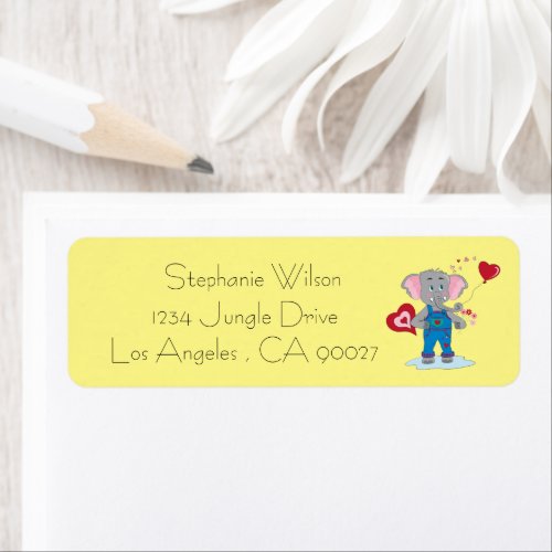 Elephant With Hearts Yellow Return Address Labels