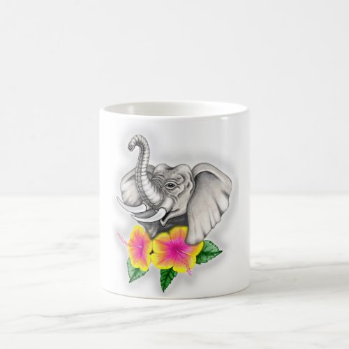 Elephant with Hibiscus Design Coffee Mug