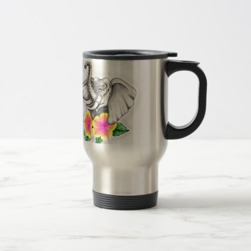 Elephant with Hibiscus Design Travel Mug
