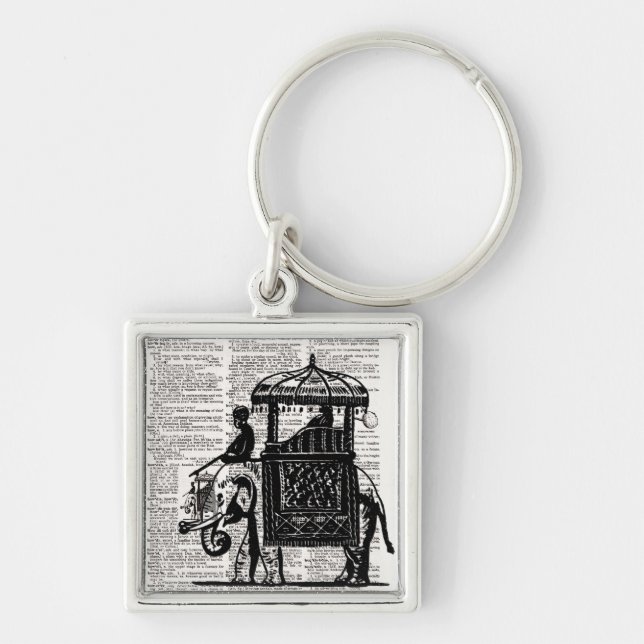 Elephant with Howdah Dictionary Art Keychain (Front)