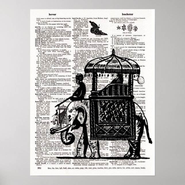 Elephant with Howdah Dictionary Art Poster (Front)