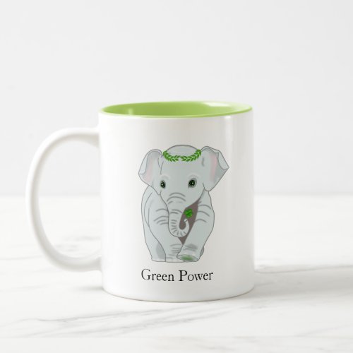 Elephant with Laurel Crown  a Four_Leaf Clover Two_Tone Coffee Mug