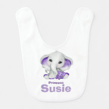 Elephant with lavender teddy bear baby bib