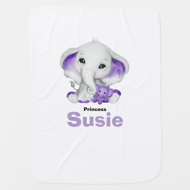 Elephant with lavender teddy bear  baby blanket (Front)