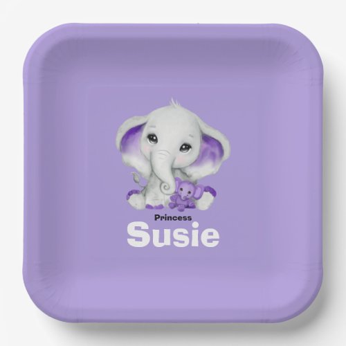 Elephant with lavender teddy bear paper plate