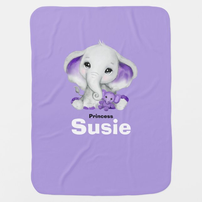 Elephant with lavender teddy bear  throw pillow baby blanket (Front)