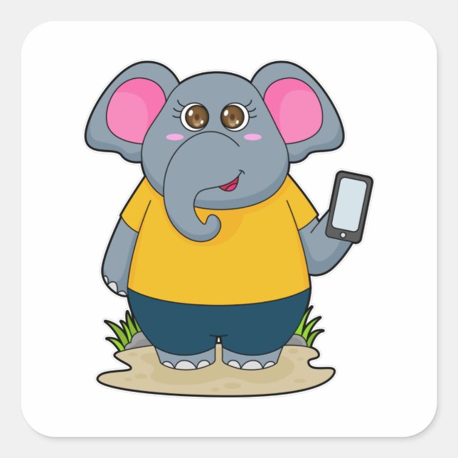 Elephant with Mobile Square Sticker (Front)