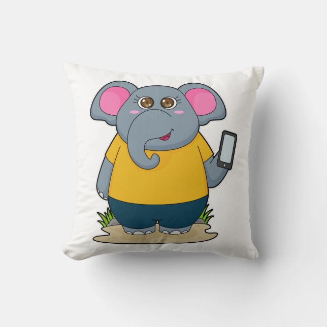 Elephant with Mobile Throw Pillow (Front)