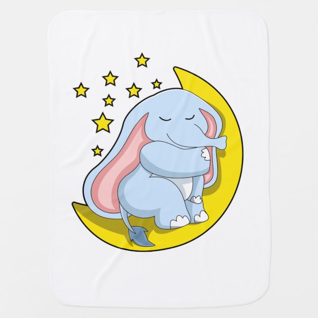 Elephant with Moon and Stars Baby Blanket (Front)