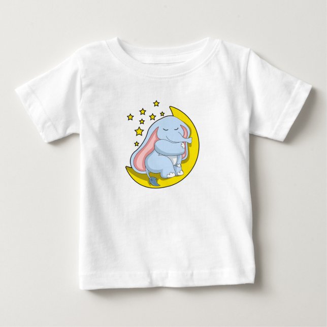 Elephant with Moon and Stars Baby T-Shirt (Front)