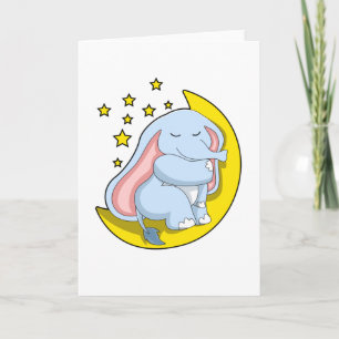 Elephant with Moon and Stars Card
