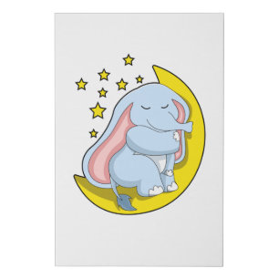 Elephant with Moon and Stars Faux Canvas Print