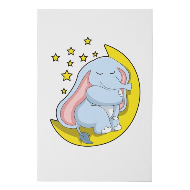 Elephant with Moon and Stars Faux Canvas Print (Front)