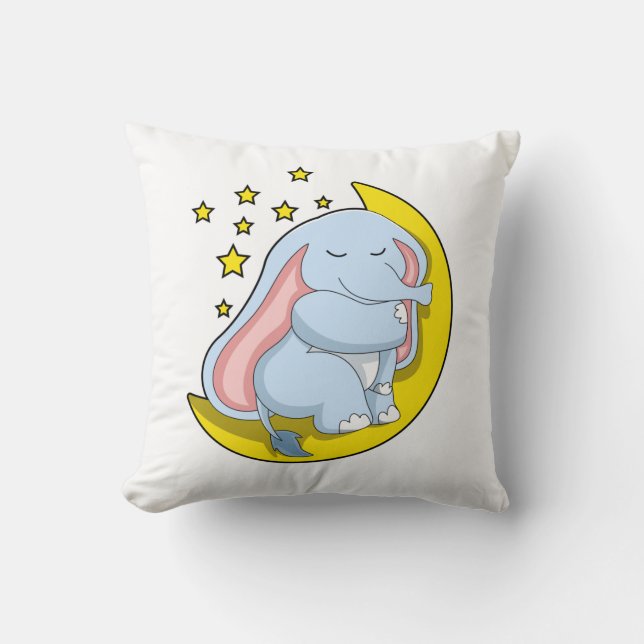 Elephant with Moon and Stars Throw Pillow (Front)