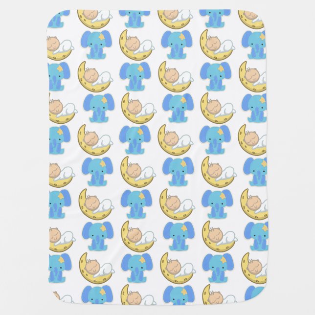 Elephant with Moon Baby Design Baby Blanket (Front)