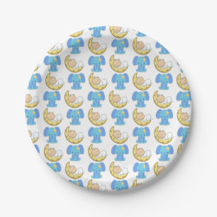 Elephant with Moon Baby Design Paper Plates