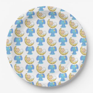 Elephant with Moon Baby Design Paper Plates