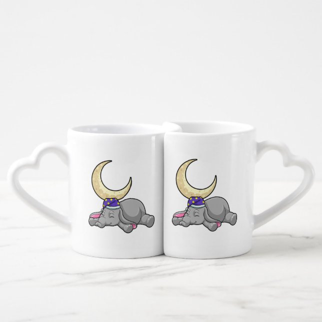 Elephant with Moon Coffee Mug Set (Front Nesting)