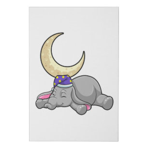 Elephant with Moon Faux Canvas Print
