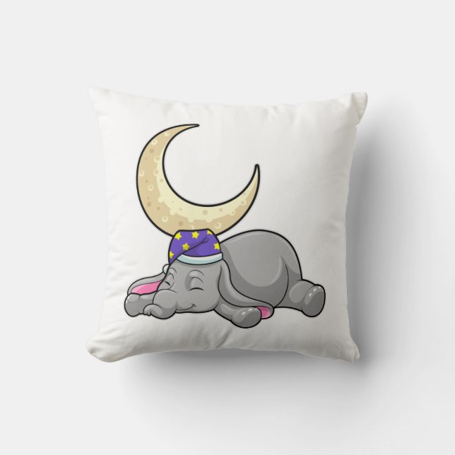 Elephant with Moon Throw Pillow (Front)