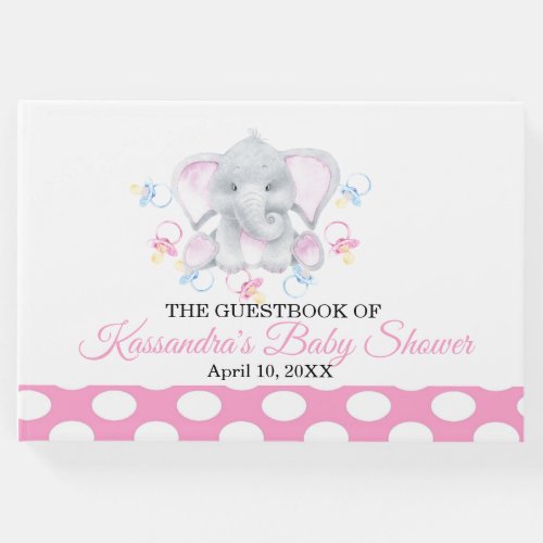 Elephant With Pacifiers Baby Girl Baby Shower Guest Book
