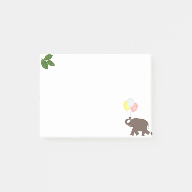 Elephant with Party Balloons & Laurel Leaves Post-it Notes (Front)