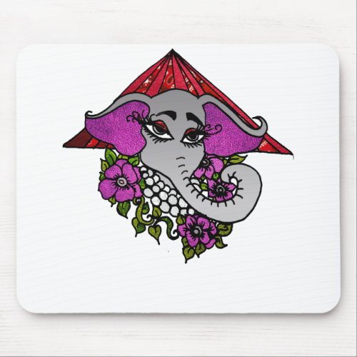 Elephant with Pearls and Violets Mouse Pad