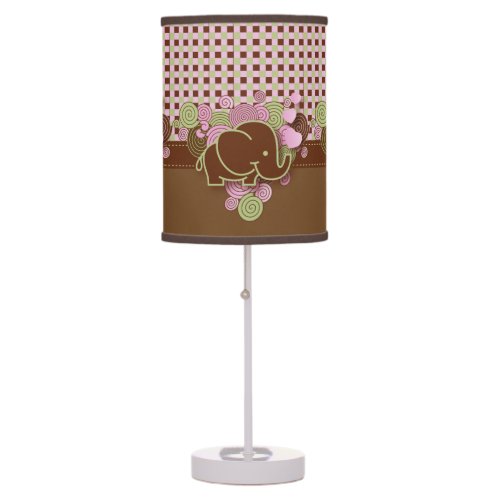 Elephant with Pink  Brown Plaid Background Table Lamp
